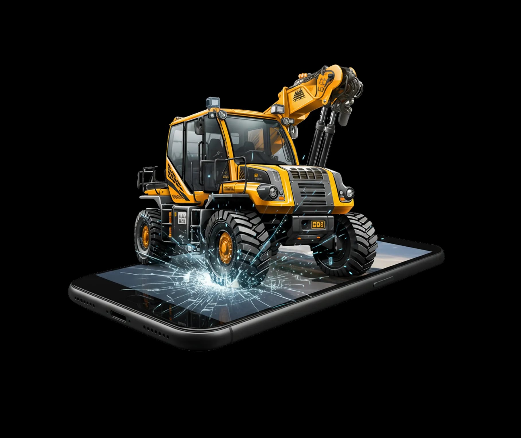 Máquina de construcción encima de un celular